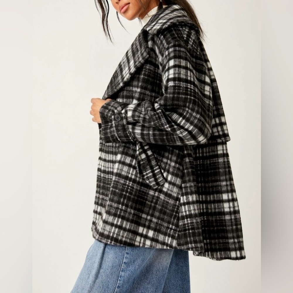 NWT • Free People Highlands Wool Blend Salt & Pepper Coat M Relaxed Fit - Picture 5 of 14